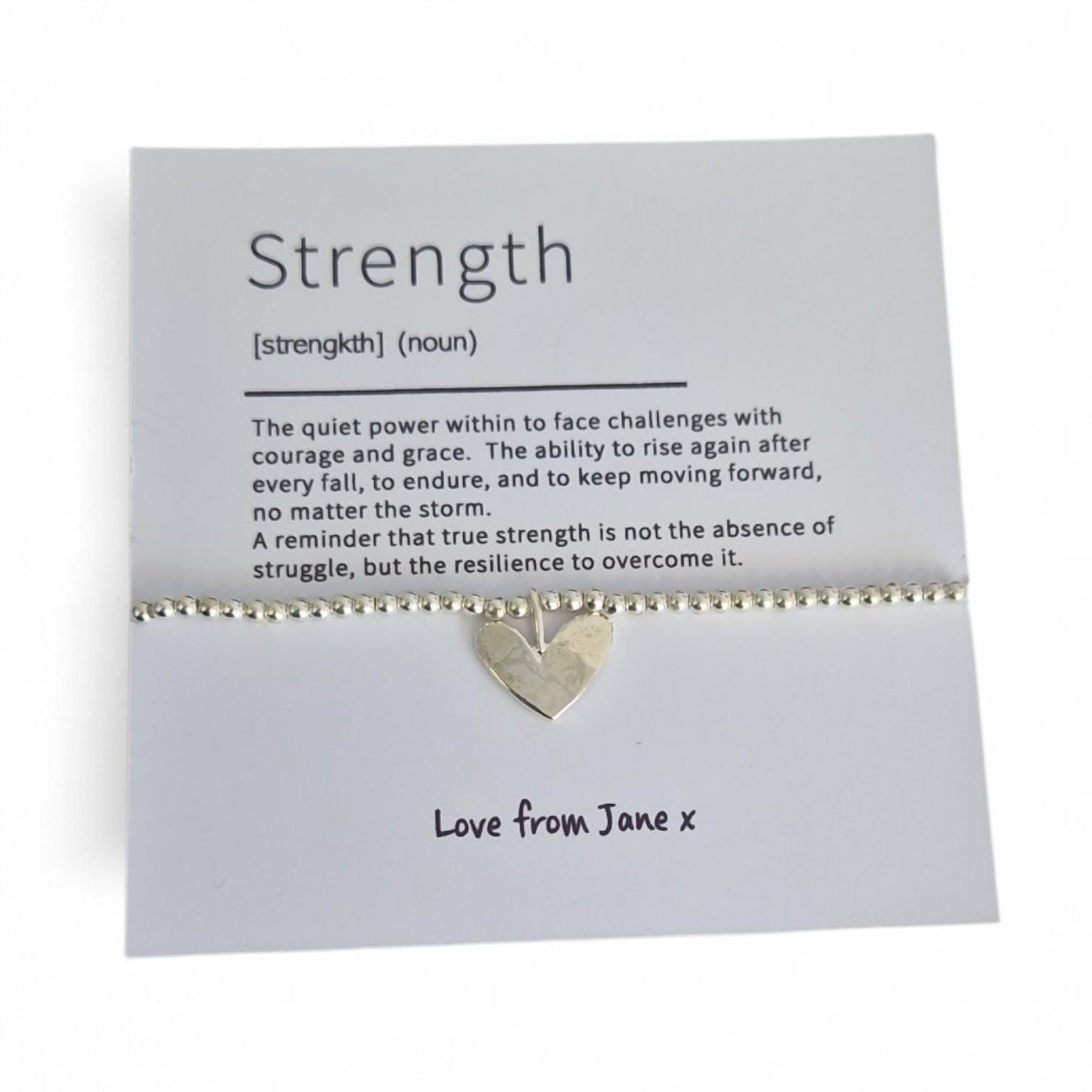Strength Bracelet | Encouragement Gift | Silver Heart Charm Bracelet | Support Gift | Inspirational Jewellery | Thinking of You Gift - Quote