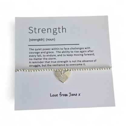 Strength Bracelet | Encouragement Gift | Silver Heart Charm Bracelet | Support Gift | Inspirational Jewellery | Thinking of You Gift - Quote
