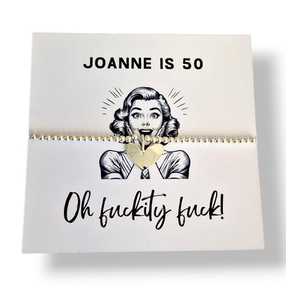 Funny 50th Birthday Card with Bracelet, “Fuckity Fuck” Rude Birthday Gift, Milestone 50th Gift - Personalised
