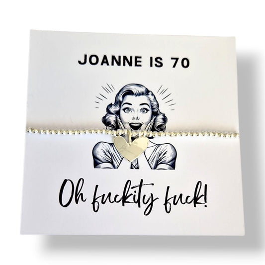 Funny 70th Birthday Card with Bracelet, “Fuckity Fuck” Rude Birthday Gift, Milestone Seventy Gift - Personalised