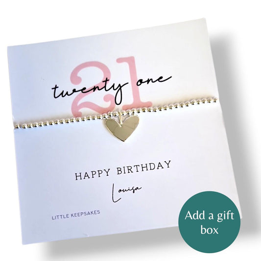 Twenty First - 21st Birthday - 21 -Twenty One - Silver plated charm bracelet & silver heart charm- PG6
