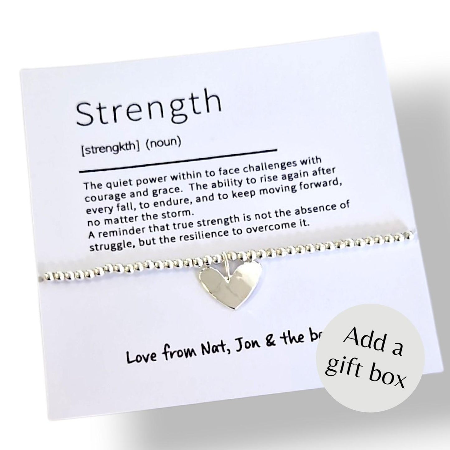 Strength Bracelet | Encouragement Gift | Silver Heart Charm Bracelet | Support Gift | Inspirational Jewellery | Thinking of You Gift - Quote