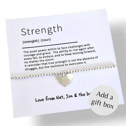 Strength Bracelet | Encouragement Gift | Silver Heart Charm Bracelet | Support Gift | Inspirational Jewellery | Thinking of You Gift - Quote