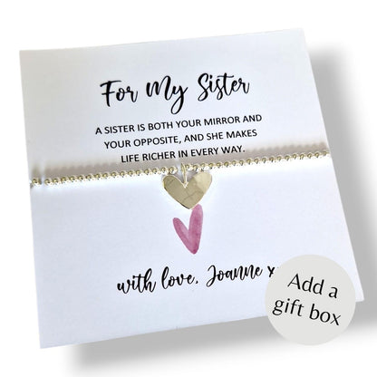 Sister Silver Bracelet Personalised- Birthday gift - Gift for Sister, Birthday, Just becasue