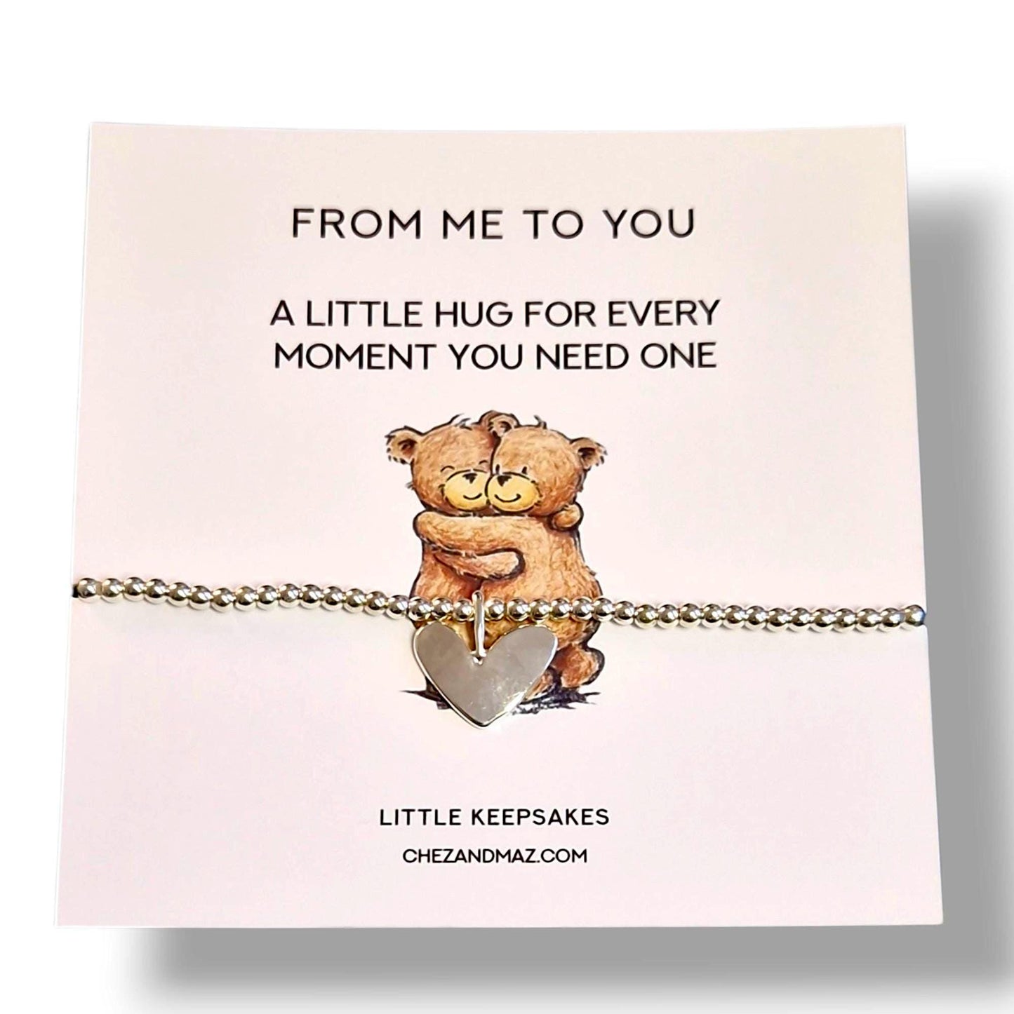 Hug from me to you - Silver Plated Heart Charm Bracelet: Thinking of You Gift - Bears - Friend Gift