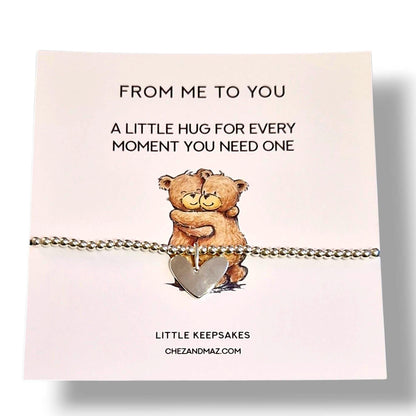 Hug from me to you - Silver Plated Heart Charm Bracelet: Thinking of You Gift - Bears - Friend Gift