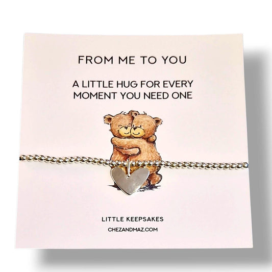 Hug from me to you - Silver Plated Heart Charm Bracelet: Thinking of You Gift - Bears - Friend Gift