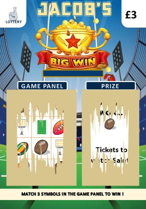 Rugby Scratch Off Card – Rugby Match Ticket Reveal – Surprise Rugby Gift – Scratch to Reveal Rugby Trip or Tickets