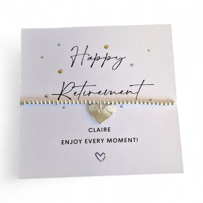 Happy Retirement - enjoy every moment - Silver plated charm bracelet & heart charm CM5