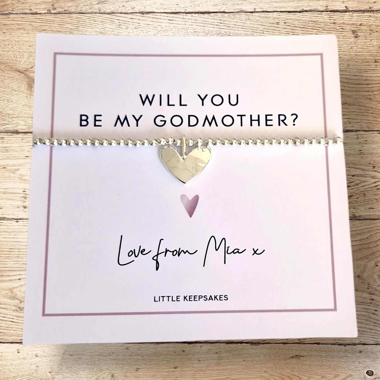 Will You Be My Godmother Bracelet – Silver Plated Heart Charm Bead Bracelet Gift