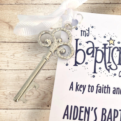 Baptism Favour Key Bottle Opener, Christening Guest Gift, Religious Party Favours, Naming Day Keepsake
