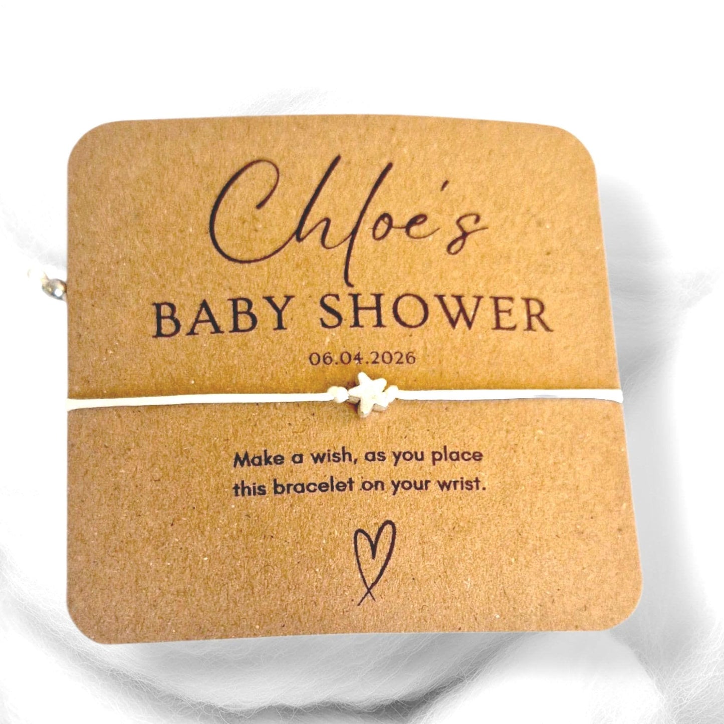 Baby Shower Wish Bracelet: Favour, Personalised, Recycled Card - Brown Card - Cute, Mummy to be