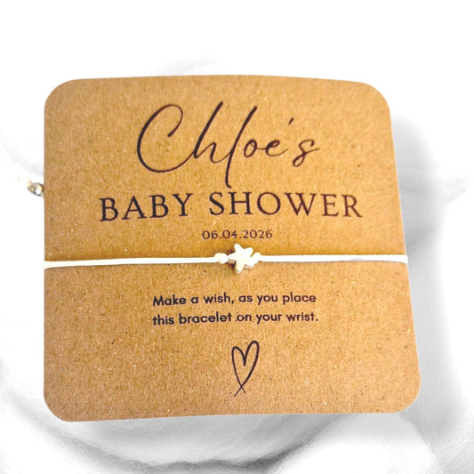 Baby Shower Wish Bracelet: Favour, Personalised, Recycled Card - Brown Card - Cute, Mummy to be
