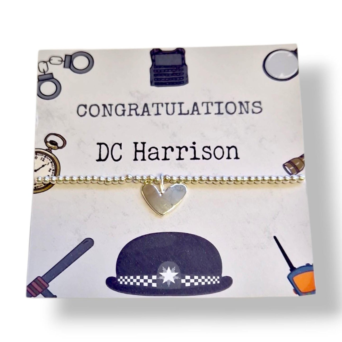 Police Officer - Police Constable-Congratulations, Personalised I Passing out I Graduation Bracelet -Silver plated charm bracelet heart char