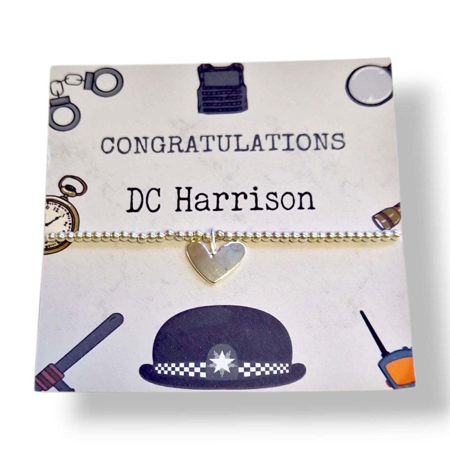 Police Officer - Police Constable-Congratulations, Personalised I Passing out I Graduation Bracelet -Silver plated charm bracelet heart char