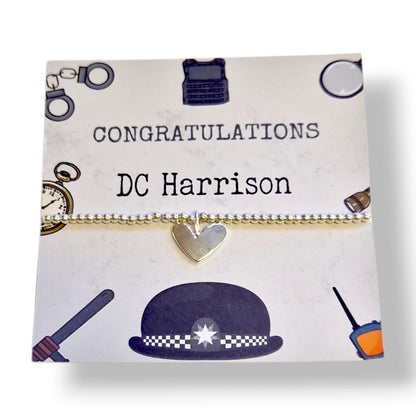 Police Officer - Police Constable-Congratulations, Personalised I Passing out I Graduation Bracelet -Silver plated charm bracelet heart char