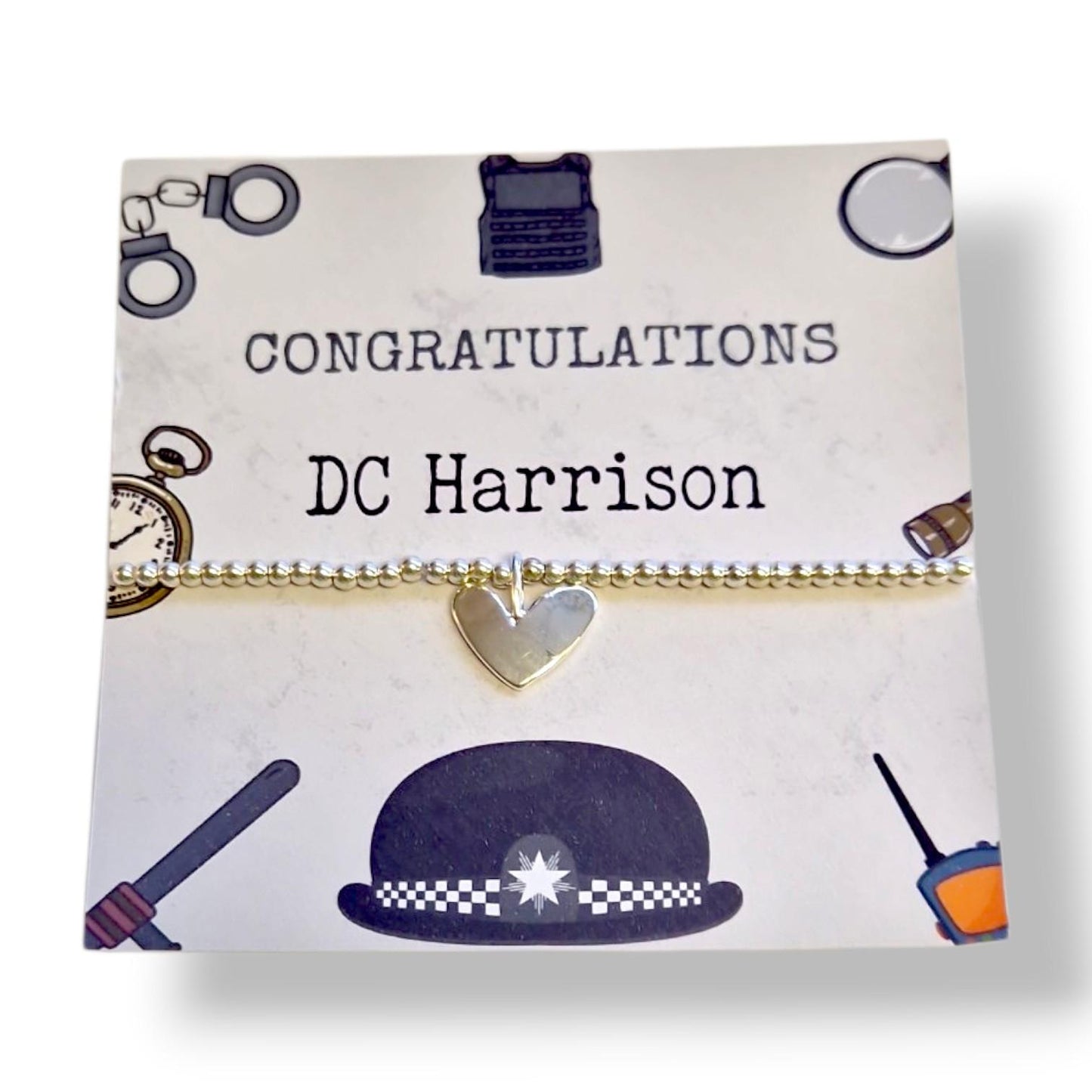 Police Officer - Police Constable-Congratulations, Personalised I Passing out I Graduation Bracelet -Silver plated charm bracelet heart char