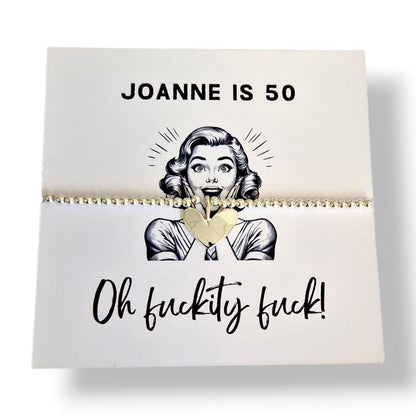 Funny 50th Birthday Card with Bracelet, “Fuckity Fuck” Rude Birthday Gift, Milestone 50th Gift - Personalised
