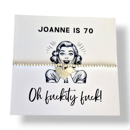 Funny 70th Birthday Card with Bracelet, “Fuckity Fuck” Rude Birthday Gift, Milestone Seventy Gift - Personalised