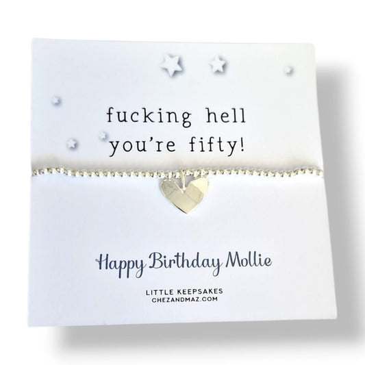 Funny 50th Birthday Card with Bracelet, “Fucking Hell You're Fifty ” Rude Birthday Gift, Milestone 50th Gift - Personalised