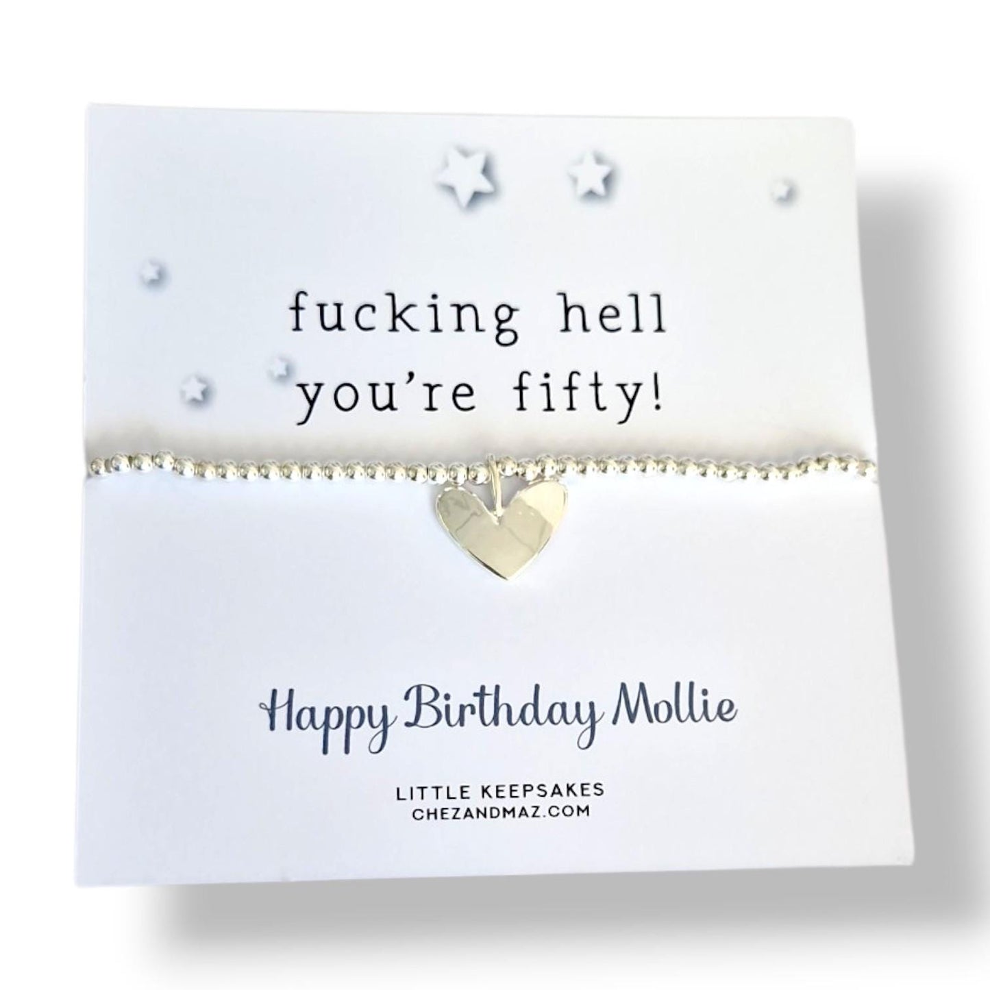 Funny 50th Birthday Card with Bracelet, “Fucking Hell You're Fifty ” Rude Birthday Gift, Milestone 50th Gift - Personalised