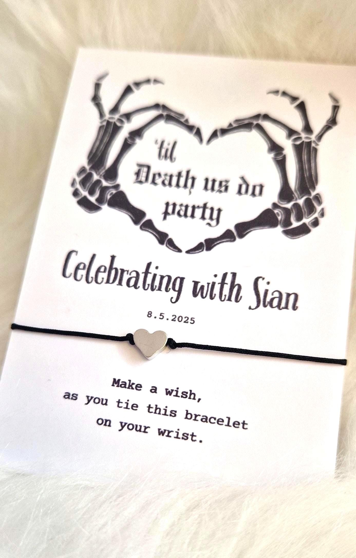 Gothic Hen Party Wish Bracelet: Skull and Skeleton Charm, Hen Do, Team Bride Favour