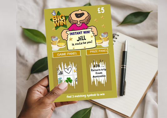 Big Win Scratchcard Personalised Scratch to Reveal Holiday Ticket: Surprise Holiday, Present, Gift, Christmas, Birthday