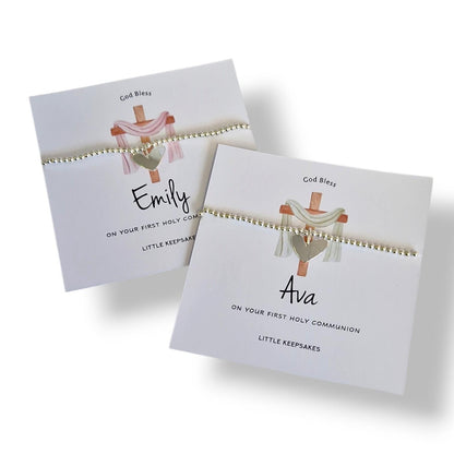 First Holy Communion, Personalised Bracelet: Silver Plated Heart Charm, God, Baptism