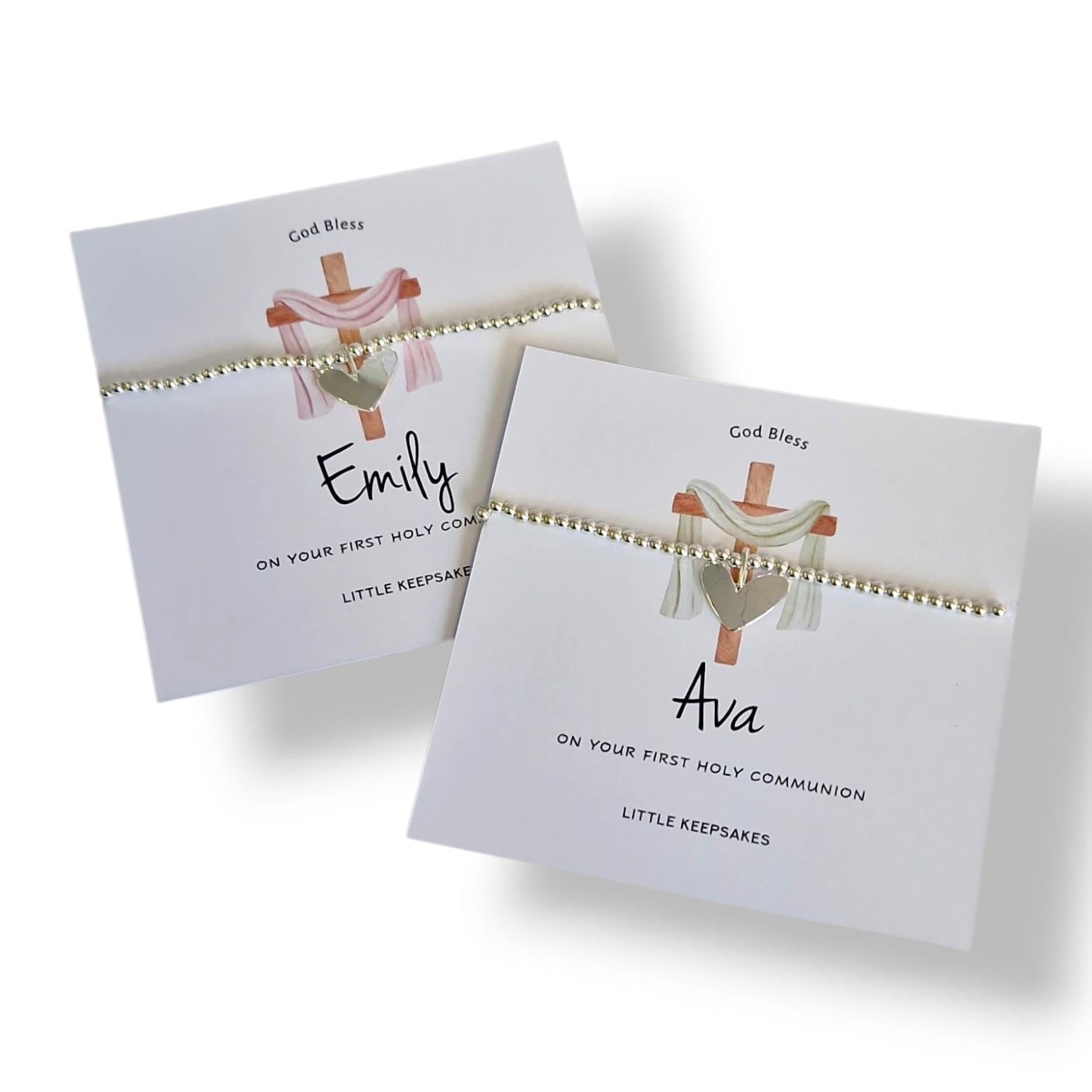 First Holy Communion, Personalised Bracelet: Silver Plated Heart Charm, God, Baptism