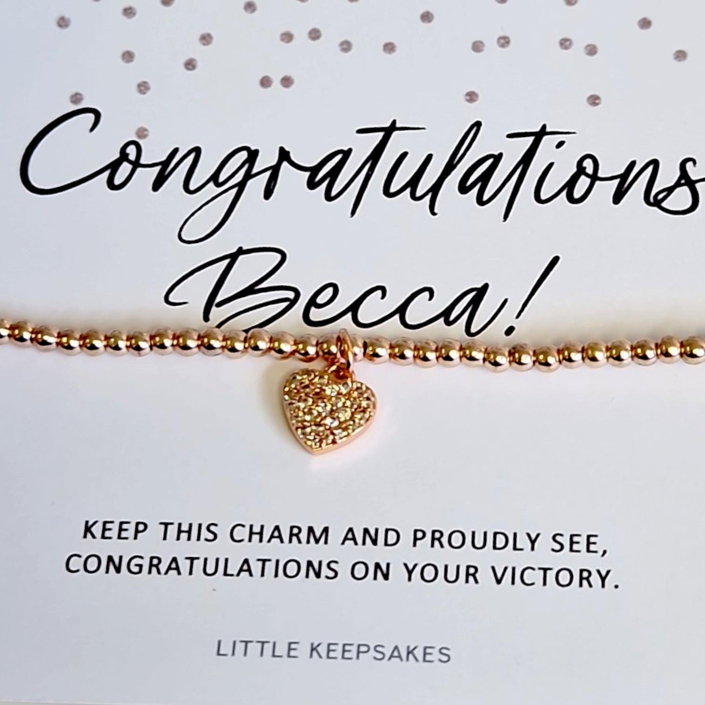 Congratulations Rose Gold Coloured Bracelet Diamante Heart Charm, Good Luck Gift for Her, Graduation, Friendship Jewellery, New Chapter
