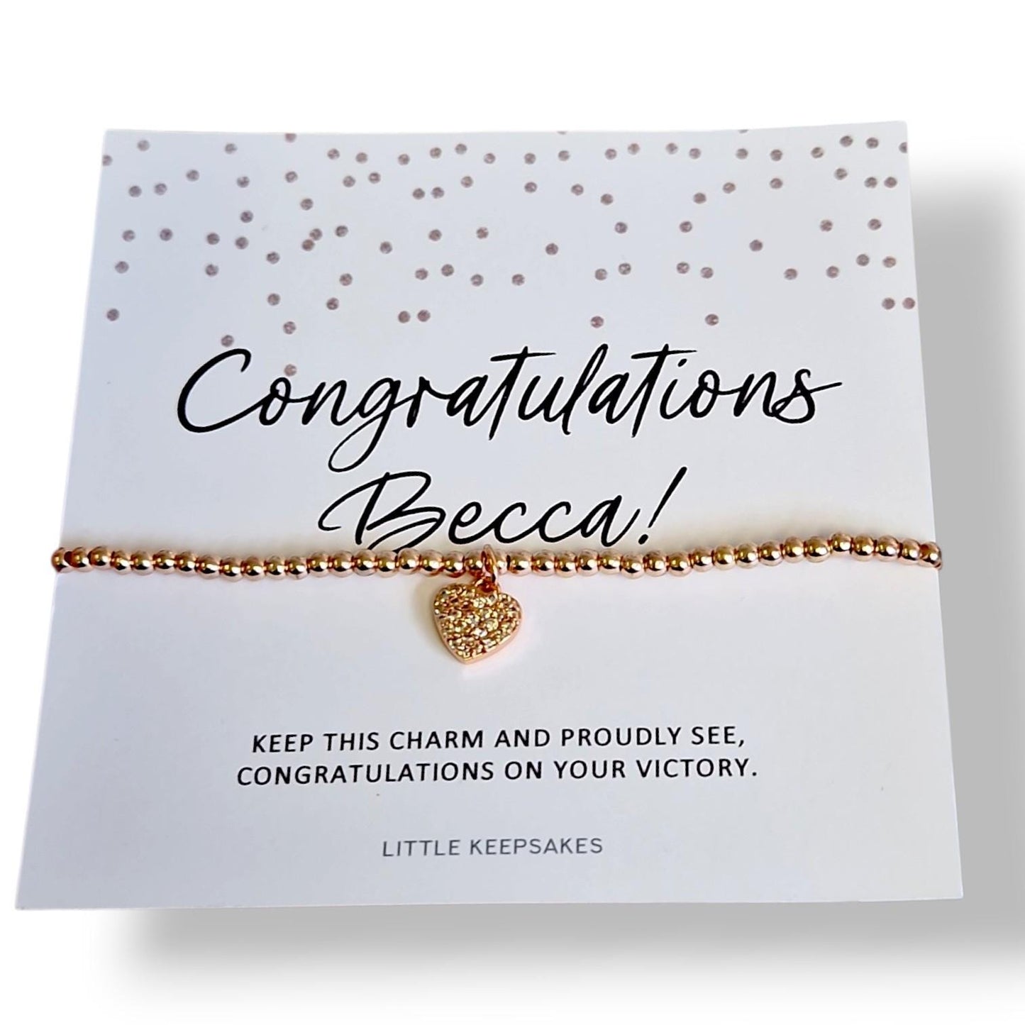 Congratulations Rose Gold Coloured Bracelet Diamante Heart Charm, Good Luck Gift for Her, Graduation, Friendship Jewellery, New Chapter