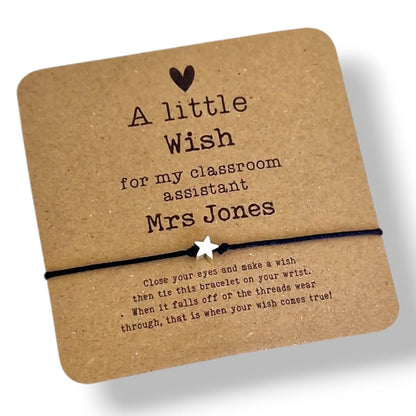A Little Wish for My Teacher Bracelet – Heart Charm Teacher Appreciation Gift, End of Year Thank You Gift, Nursery, College,
