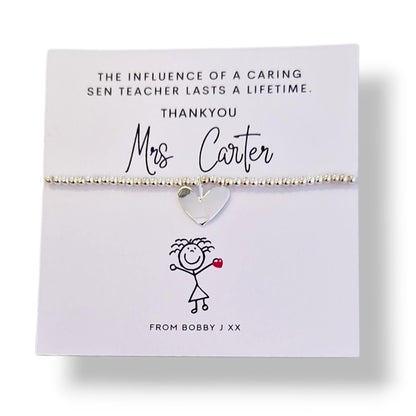 SEN Teacher Bracelet – Special Educational Needs Teacher Appreciation Gift, Thank You Silver Plated Bracelet Personalised
