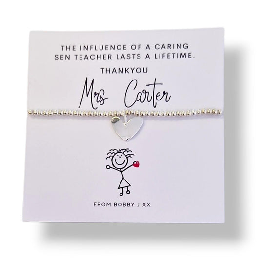 SEN Teacher Bracelet – Special Educational Needs Teacher Appreciation Gift, Thank You Silver Plated Bracelet Personalised