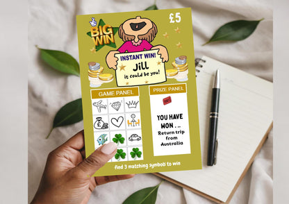 Big Win Scratchcard Personalised Scratch to Reveal Holiday Ticket: Surprise Holiday, Present, Gift, Christmas, Birthday