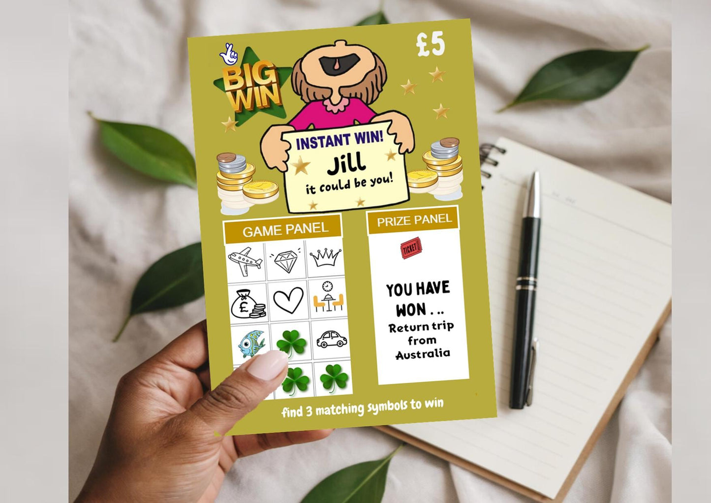 Big Win Scratchcard Personalised Scratch to Reveal Holiday Ticket: Surprise Holiday, Present, Gift, Christmas, Birthday