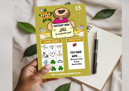 Big Win Scratchcard Personalised Scratch to Reveal Holiday Ticket: Surprise Holiday, Present, Gift, Christmas, Birthday