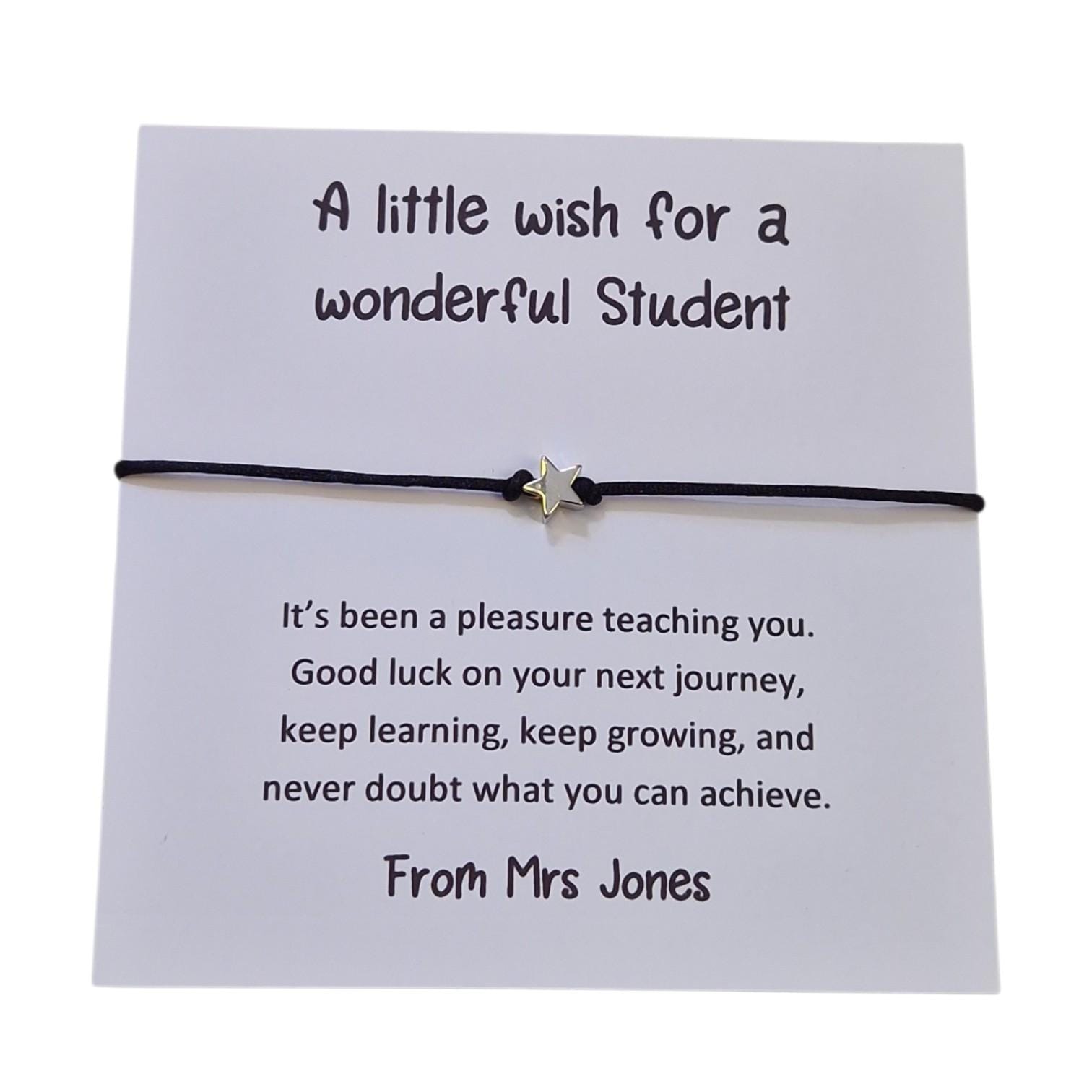 A Little Wish for a Wonderful Student Bracelet | Student Gift | Exam Good Luck Gift | Inspirational Wish Bracelet Class of 2026 - Bulk
