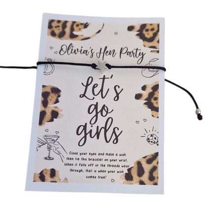 Let’s Go Girls Wish Bracelets, Leopard Print Hen Party Favours, Bachelorette Party Gifts, Team Bride Accessories