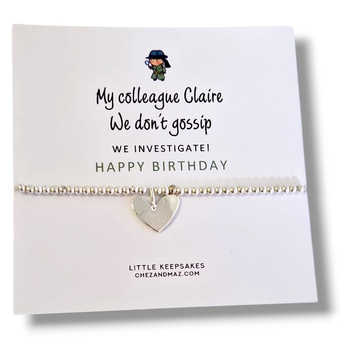Funny Colleague Gift Bracelet - My colleague, We don't gossip, we investigate –Leaving Present, Silver Plated Jewellery–Humorous Office Gift