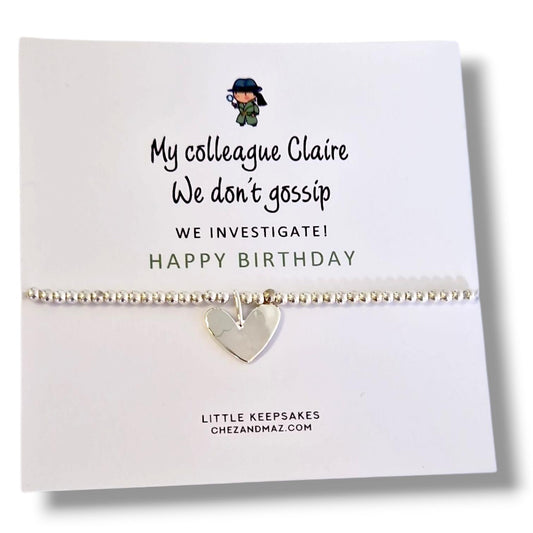Funny Colleague Gift Bracelet - My colleague, We don't gossip, we investigate –Leaving Present, Silver Plated Jewellery–Humorous Office Gift