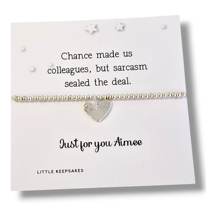 Funny Colleague Gift Bracelet -Chance made us colleagues, sarcasm sealed the deal, Leaving Present,Silver Plated, Humorous Office Gift -