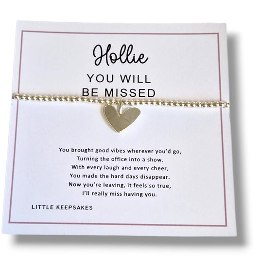 You Will Be Missed, Personalised Silver Plated Charm Bracelet, leaving gift, retirement, moving on - Miss having you