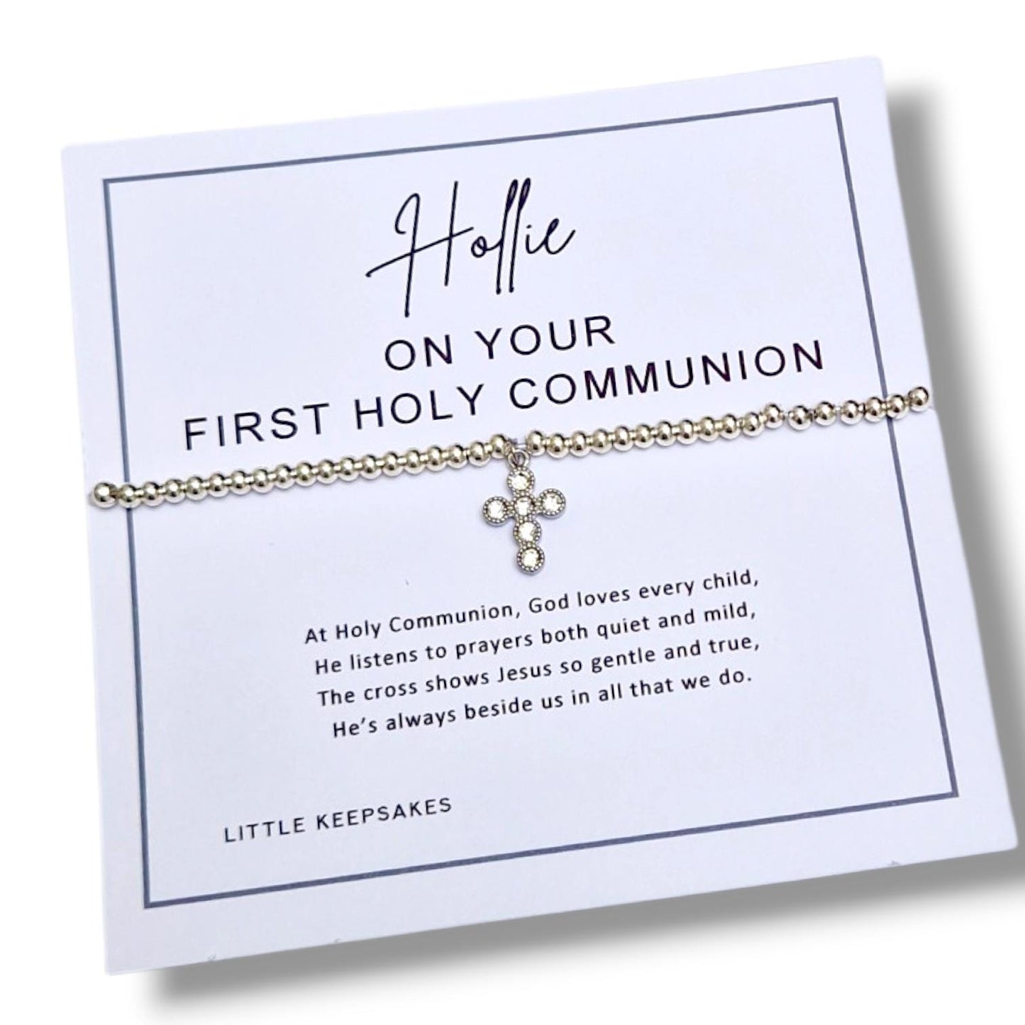 Holy Communion Bracelet: Silver Plated Heart Charm, Personalised  - Baptism - God - Religious - Cross Charm - Cubic Zirconia