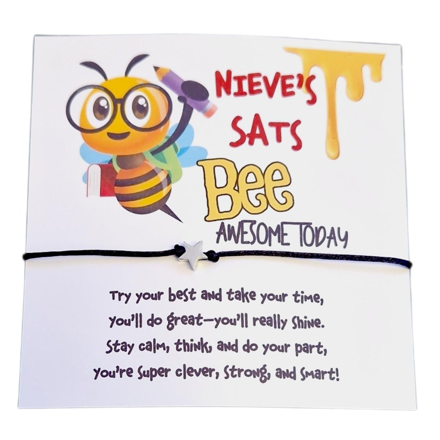 Personalised SATs Wish Bracelet, Bee Awesome, Good luck gift for kids, Primary School Leavers, Exam Confidence, Lucky charm