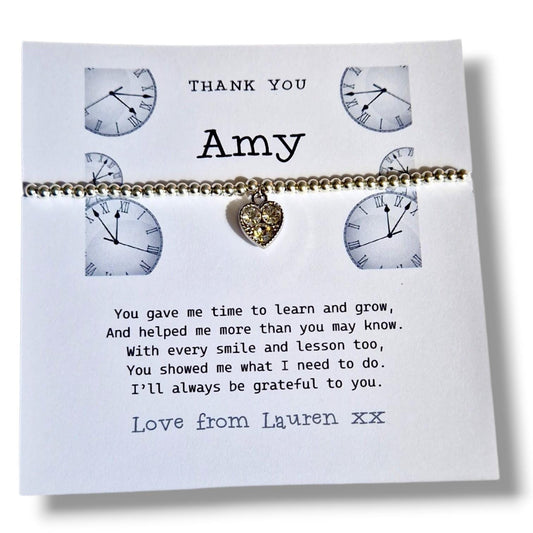 Teacher Thank You Gift: Charm Bracelet - You gave me your time - Coach, SEN, Teaching Assistant-Nursery-Personalised