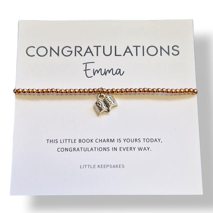 Congratulations Rose Gold Coloured Bracelet with Book Charm | Good Luck Gift, Graduation Bracelet | Book Lover Jewellery | New Chapter