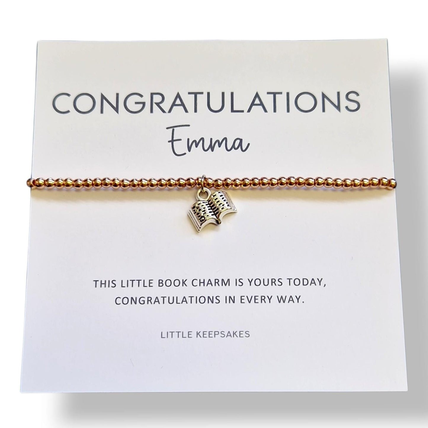 Congratulations Rose Gold Coloured Bracelet with Book Charm | Good Luck Gift, Graduation Bracelet | Book Lover Jewellery | New Chapter