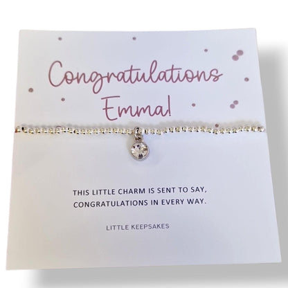 Congratulations Silver Plated Bracelet with Diamante Circle Charm | Good Luck Gift for Her, Graduation,friendship, New Beginnings Gift