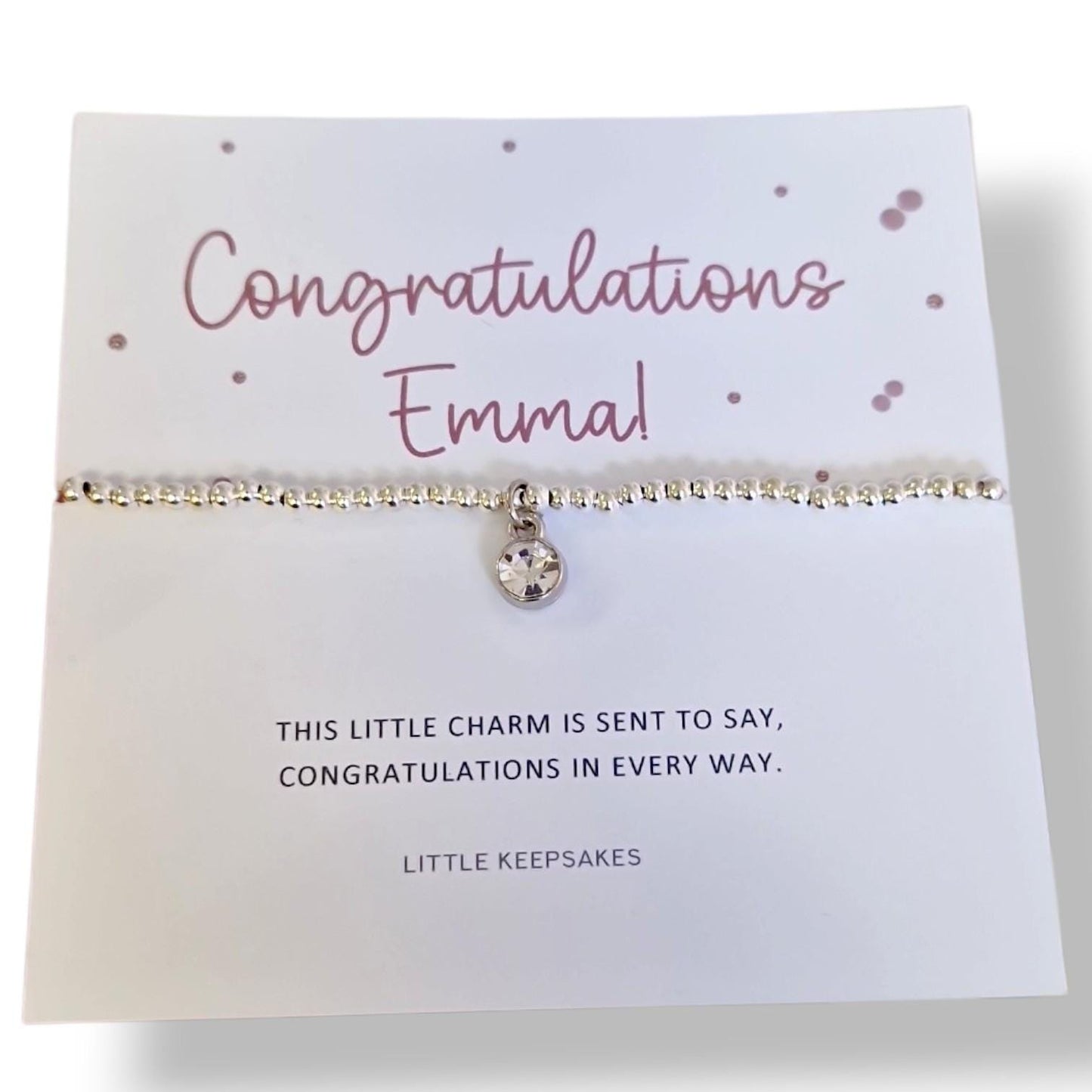 Congratulations Silver Plated Bracelet with Diamante Circle Charm | Good Luck Gift for Her, Graduation,friendship, New Beginnings Gift